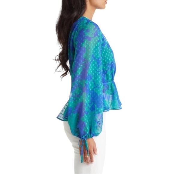 VICI Blue Green One Shoulder Floral Peplum Blouse Top XS NWT - Picture 3 of 9